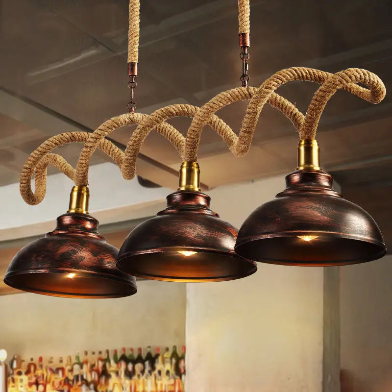 Industrial vintage rust finish 3-light rope pendant kitchen island