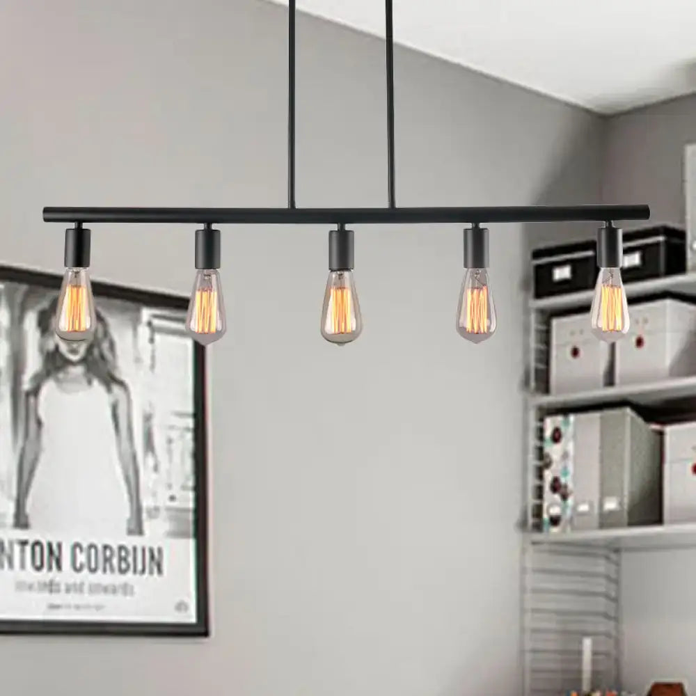 Industrial black finish linear island lamp dining room pendant light