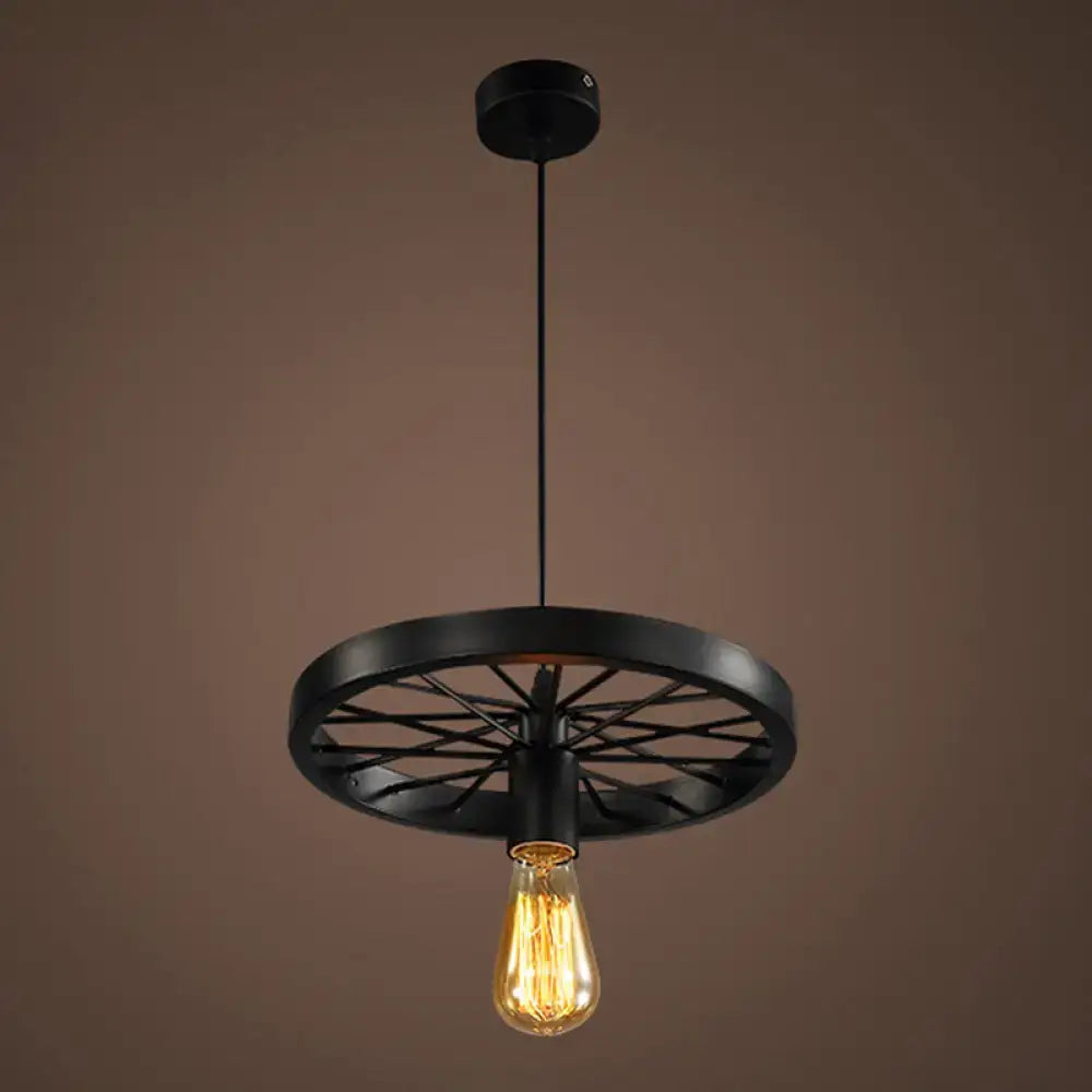 Vintage black bicycle wheel pendant light kitchen island lighting