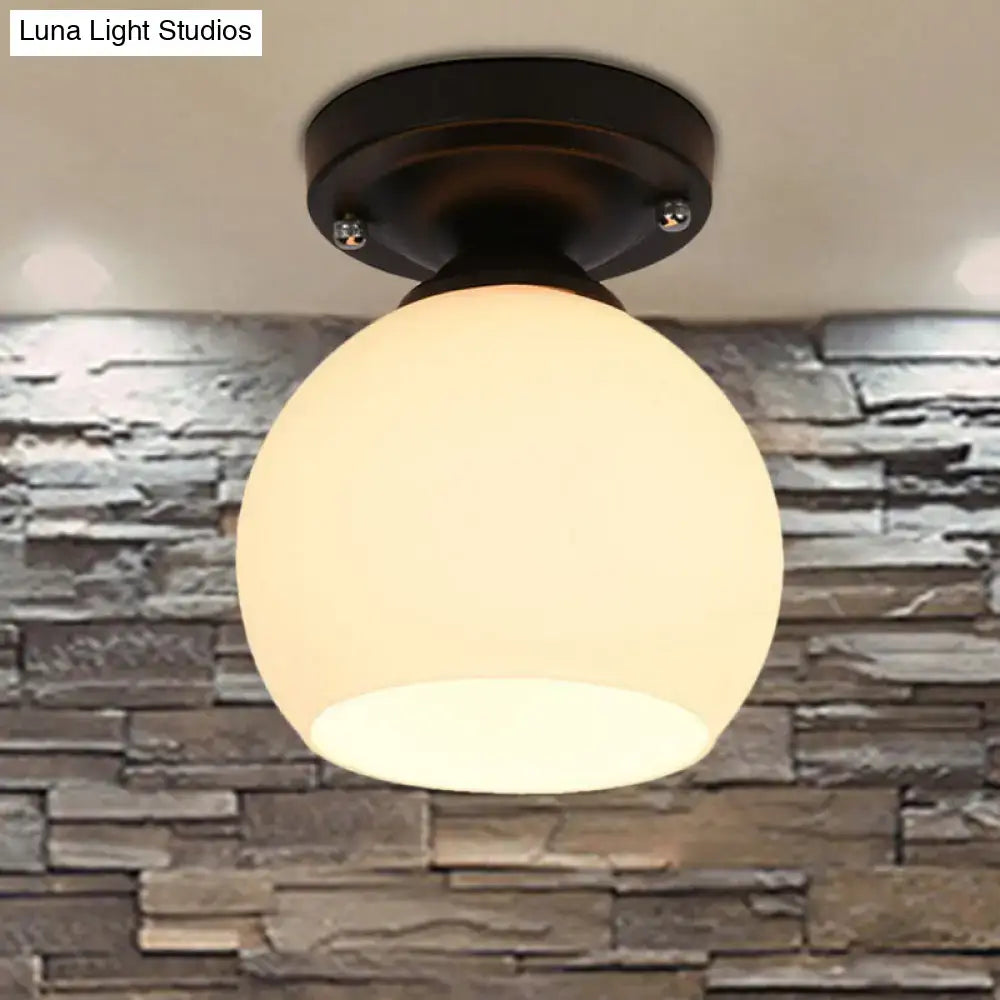 Vintage bronze semi flush ceiling light with glass shade hallway
