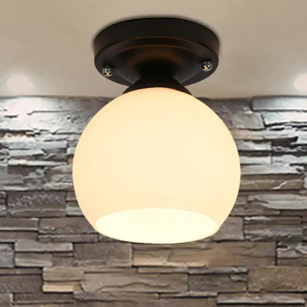 Vintage bronze semi flush ceiling light with glass shade hallway