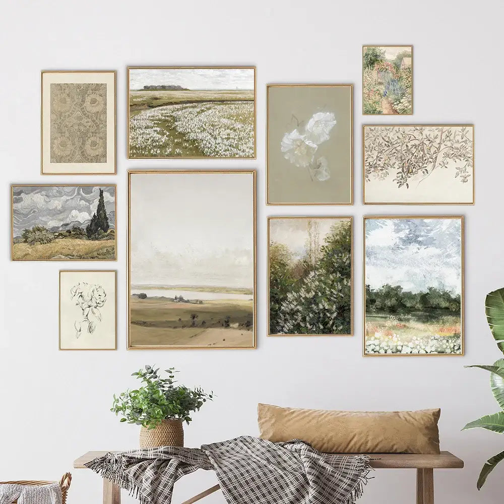 Vintage summer landscape canvas print white floral meadow living room