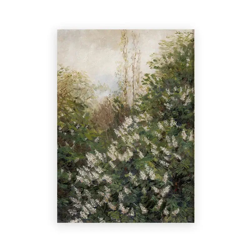 Vintage beige summer landscape oil painting – living room wall art
