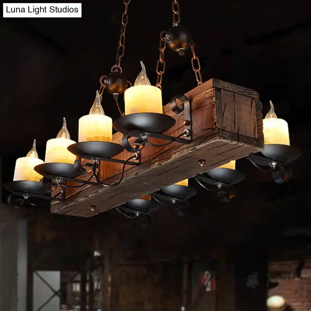 Vintage wood 8-light chandelier dining room led incandescent fixture