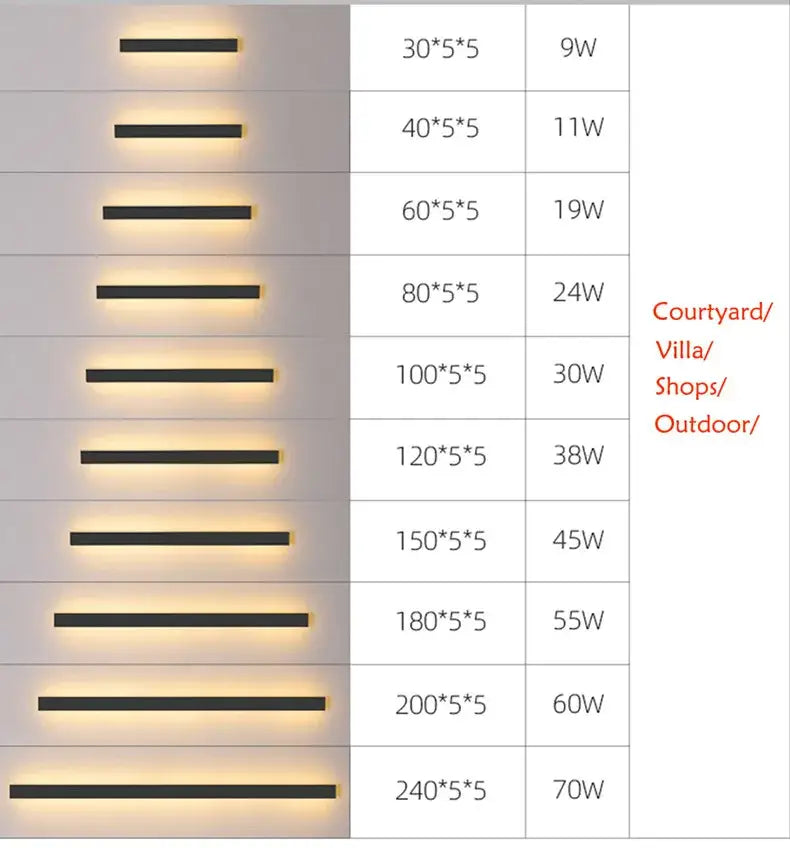 Modern minimalist black waterproof led long wall light outdoor sconce