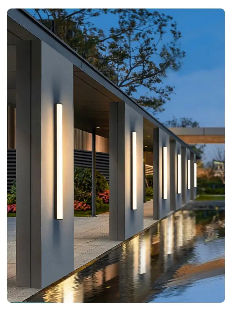 Modern minimalist black long strip led wall light outdoor sconce