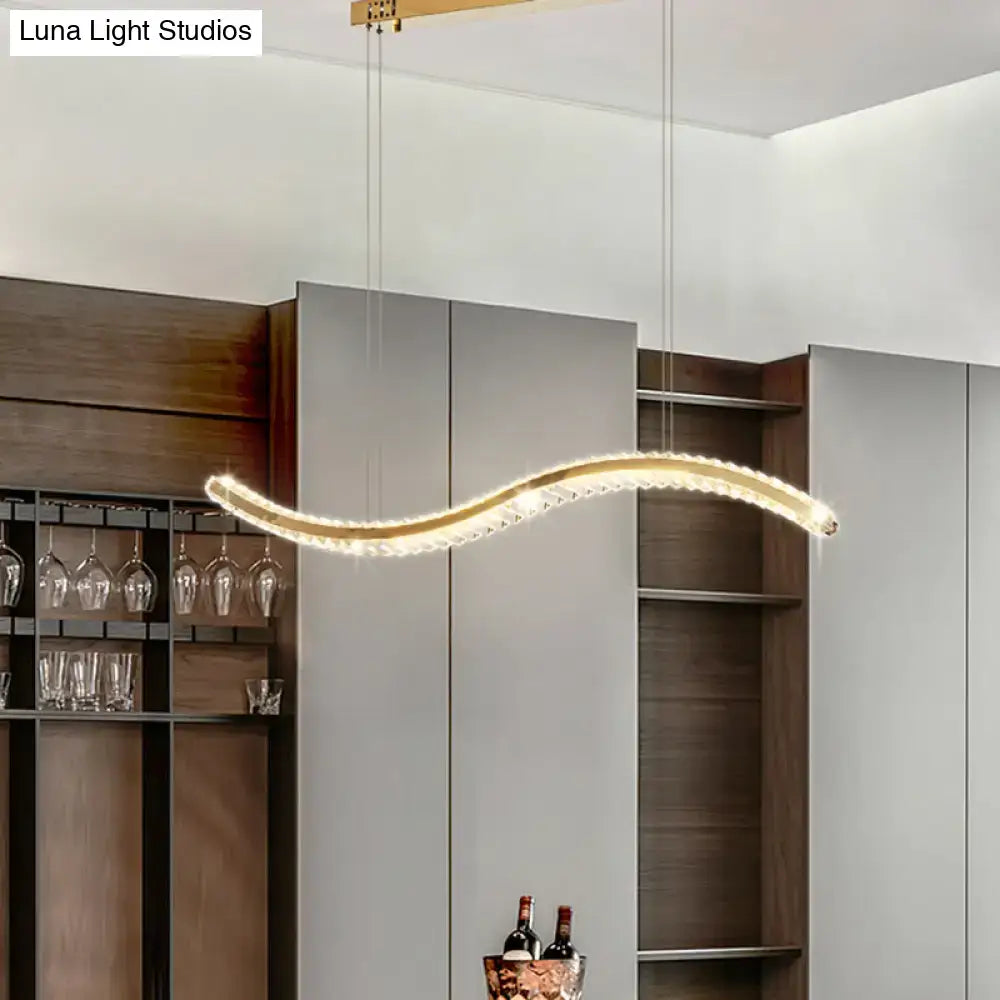 Modern gold wavy k9 crystal pendant light for dining room
