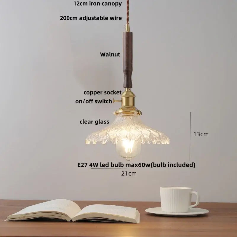 Vintage cream ribbed white ceramic led pendant light kitchen wood accent