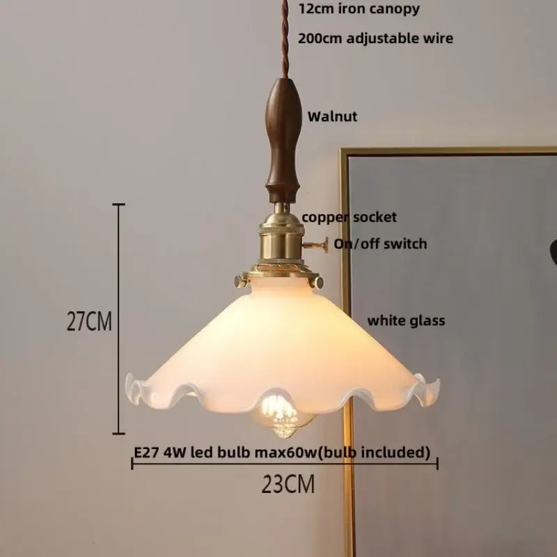 Vintage walnut and white glass led pendant light kitchen lighting