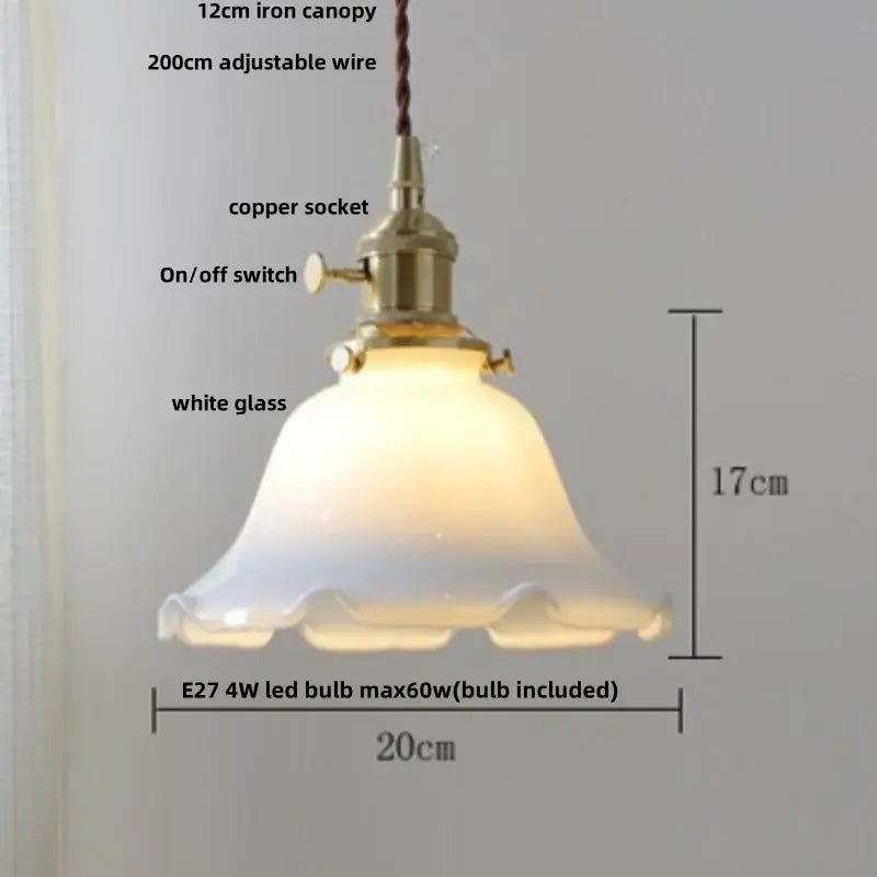 Vintage walnut and white glass led pendant light kitchen lighting