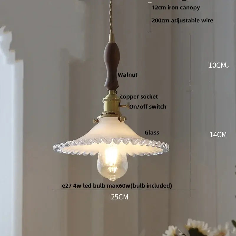 Vintage walnut and white glass led pendant light kitchen lighting