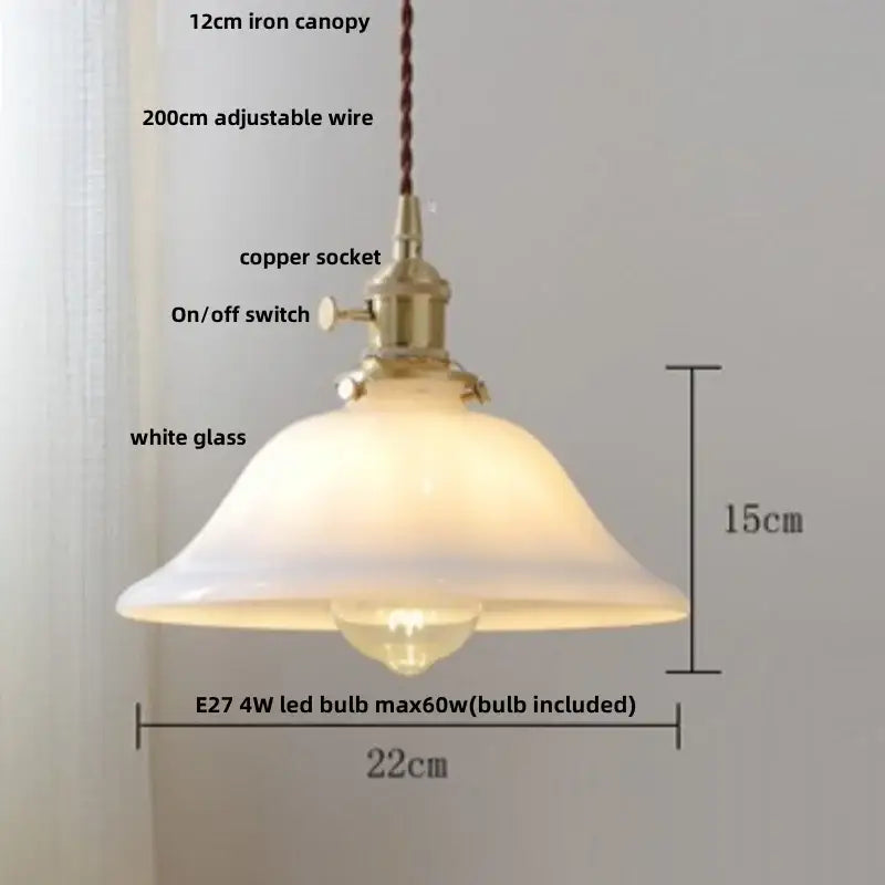 Vintage walnut and white glass led pendant light kitchen lighting