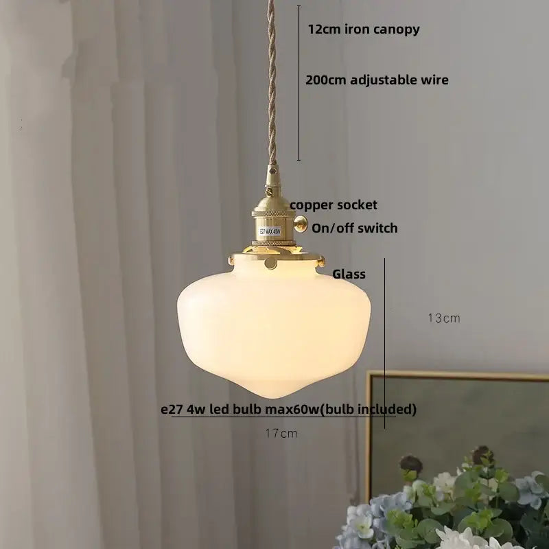 Vintage walnut and white glass led pendant light kitchen lighting