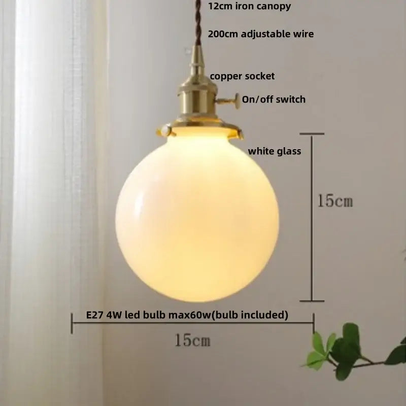 Vintage walnut and white glass led pendant light kitchen lighting