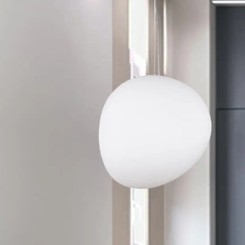 Modern white glass oval pendant light for dining room