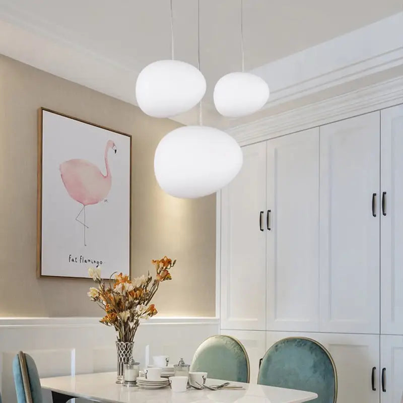 Modern white glass oval pendant light for dining room