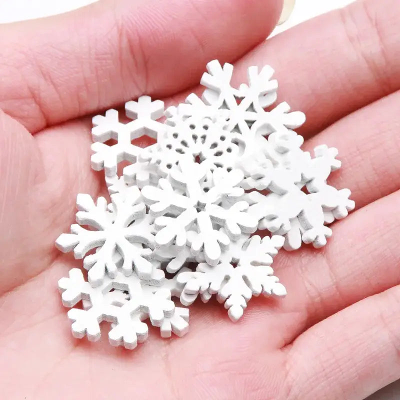 Intricate white wooden snowflake slices for living room christmas crafts