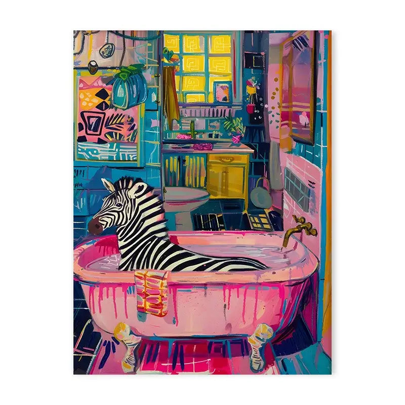 Pink tiger convertible wildlife bathroom canvas painting