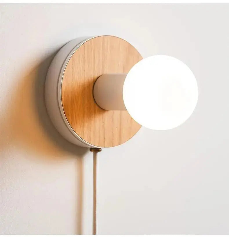 Minimalist wood plug-in wall sconce bedroom reading light