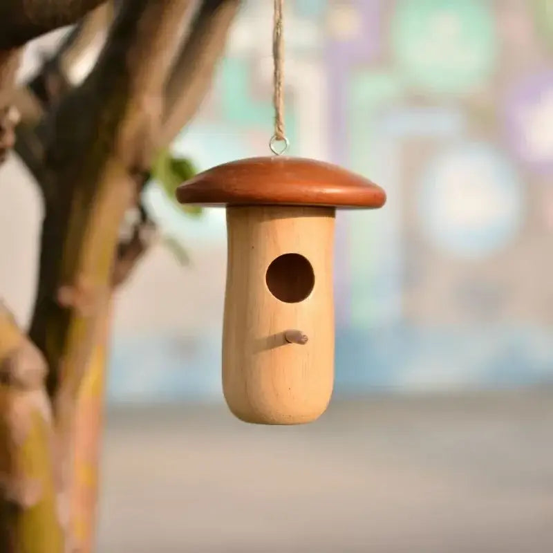 Mushroom wooden hanging hummingbird house outdoor garden decor