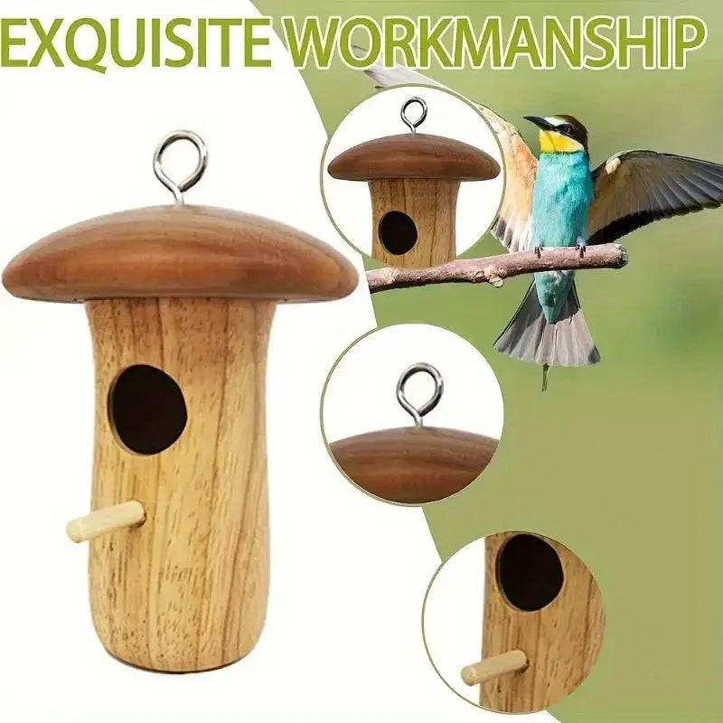 Mushroom wooden hanging hummingbird house outdoor garden decor