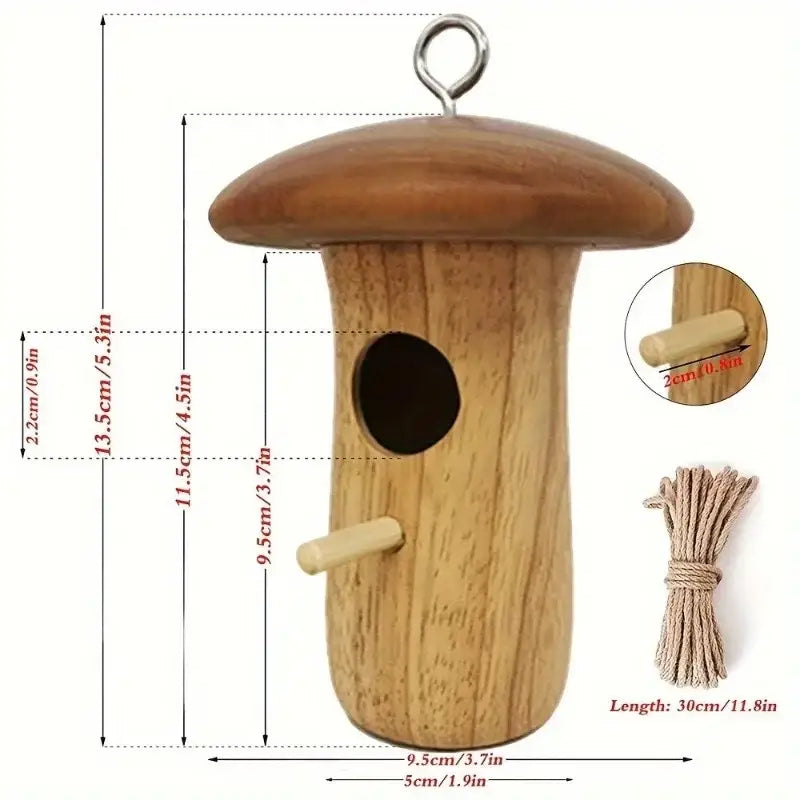 Mushroom wooden hanging hummingbird house outdoor garden decor