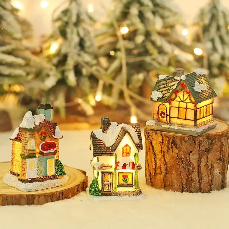 Rustic snow dusted wooden led light house living room decor