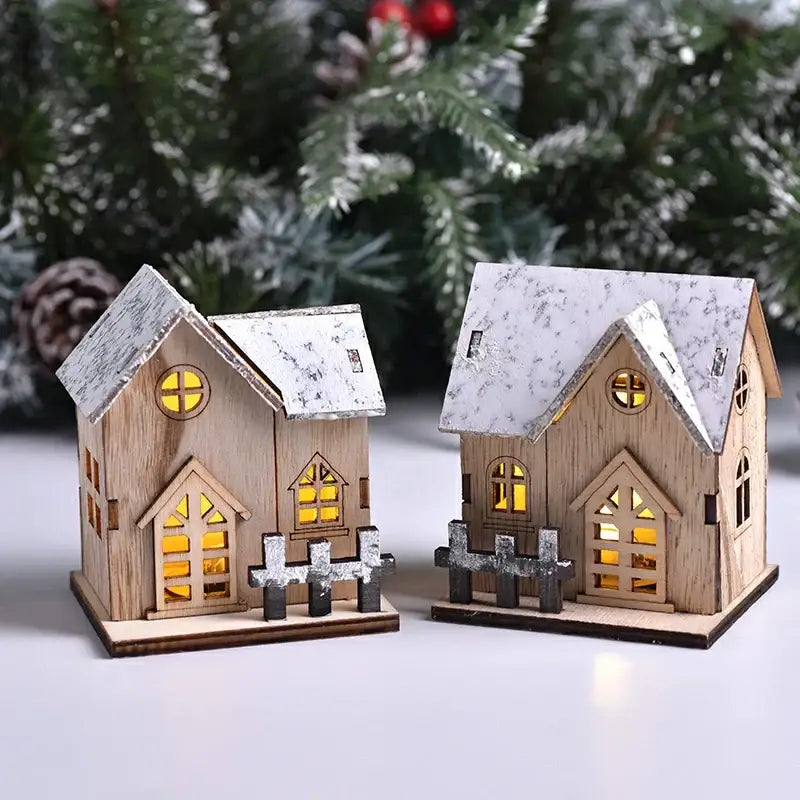 Rustic snow dusted wooden led light house living room decor