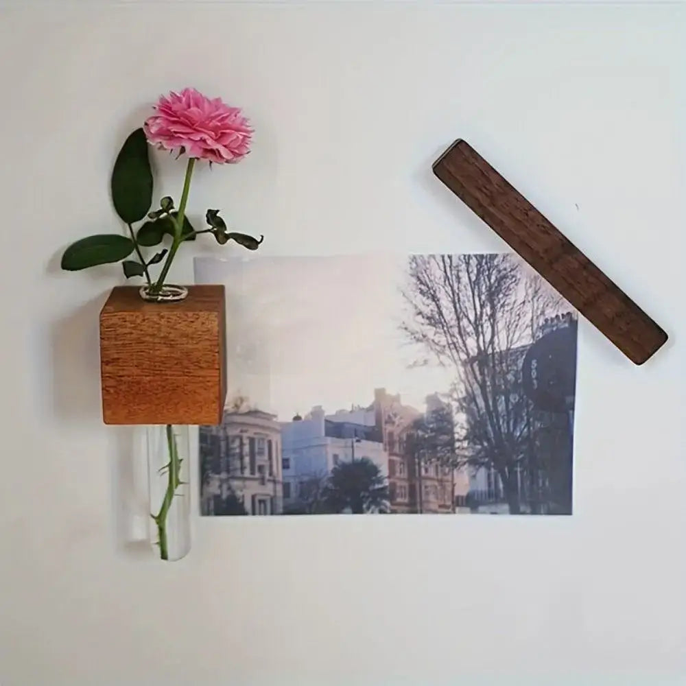 Modern dark wood magnetic test tube vase living room wall decor