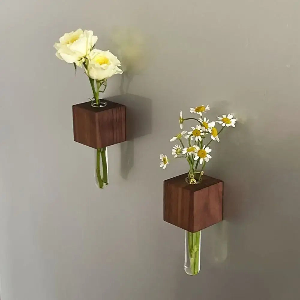 Modern dark wood magnetic test tube vase living room wall decor