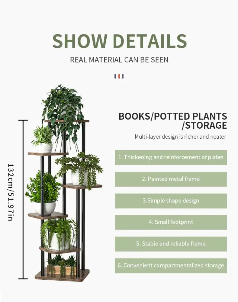 Rustic wooden plant stand shelf living room tiered flower pot display