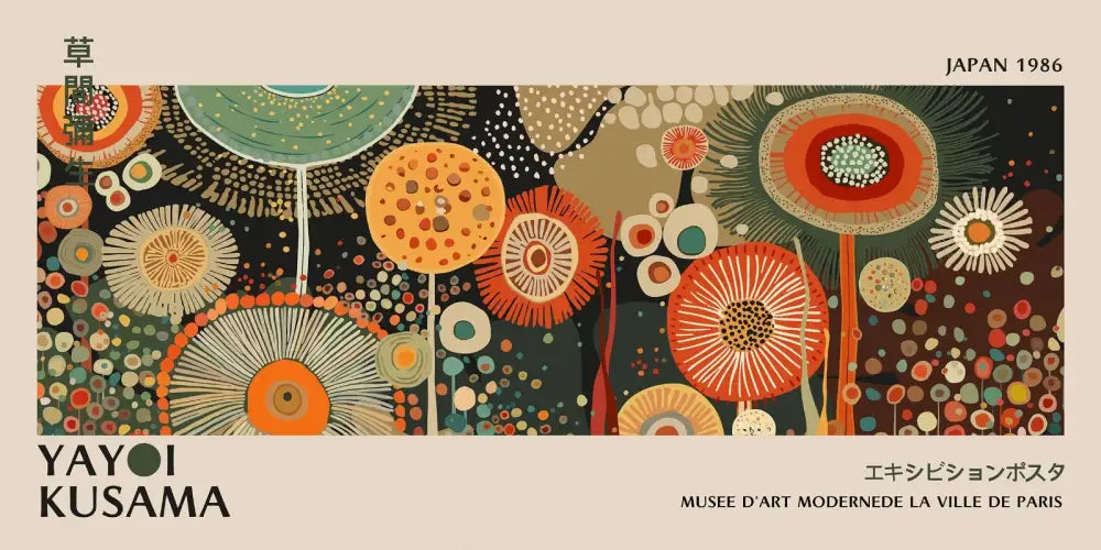 Vibrant polka dot yayoi kusama flower postcard set living room wall art