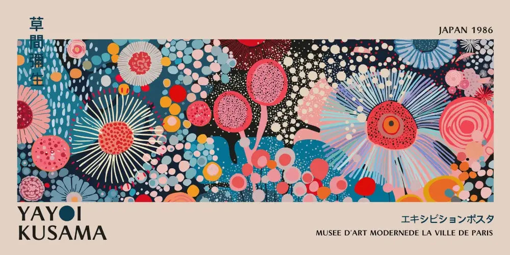Vibrant polka dot yayoi kusama flower postcard set living room wall art