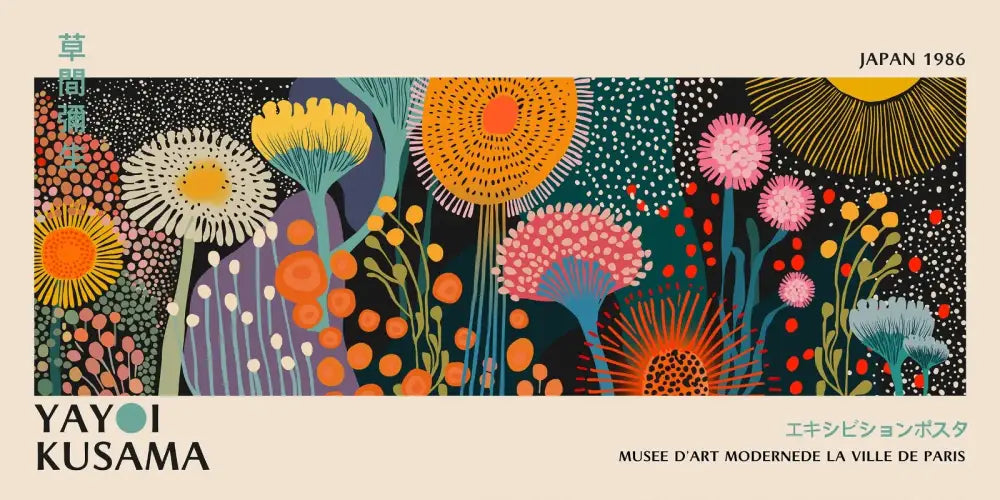 Vibrant polka dot yayoi kusama flower postcard set living room wall art