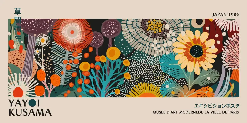 Vibrant polka dot yayoi kusama flower postcard set living room wall art