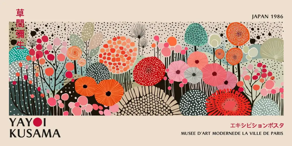 Vibrant polka dot yayoi kusama flower postcard set living room wall art