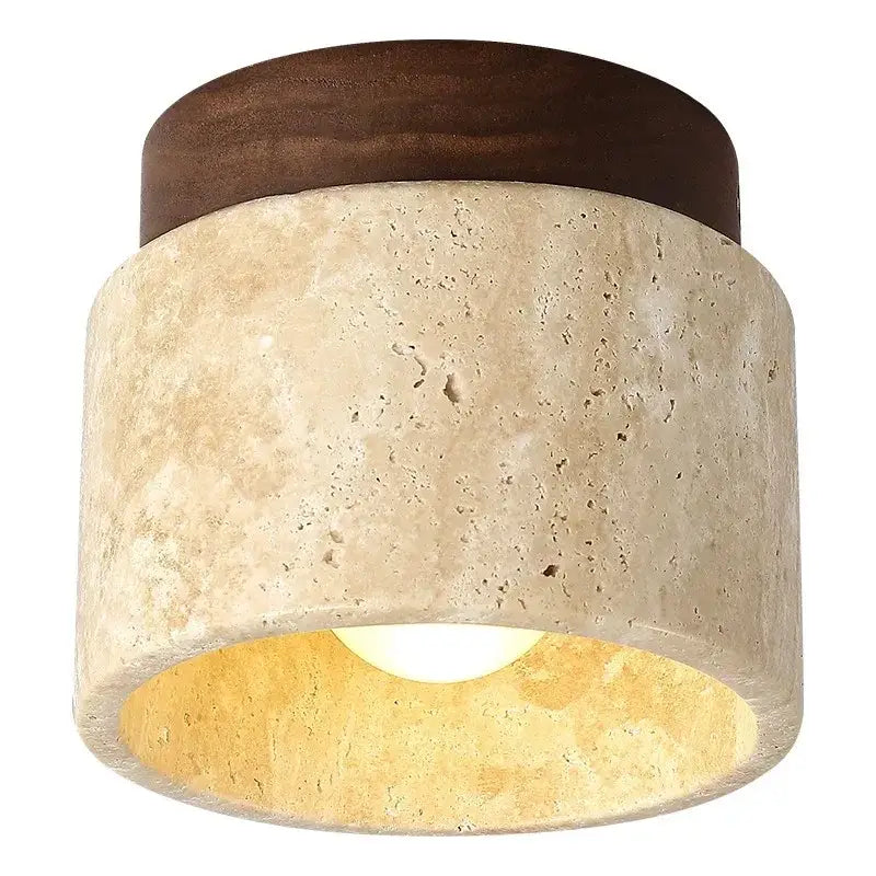 Yellow marble ceiling light beige fabric and wood for living room