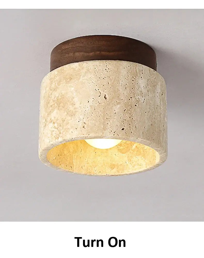 Yellow marble ceiling light beige fabric and wood for living room
