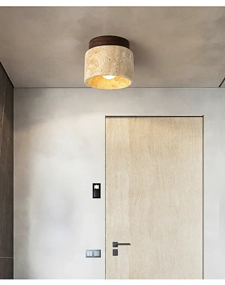 Yellow marble ceiling light beige fabric and wood for living room