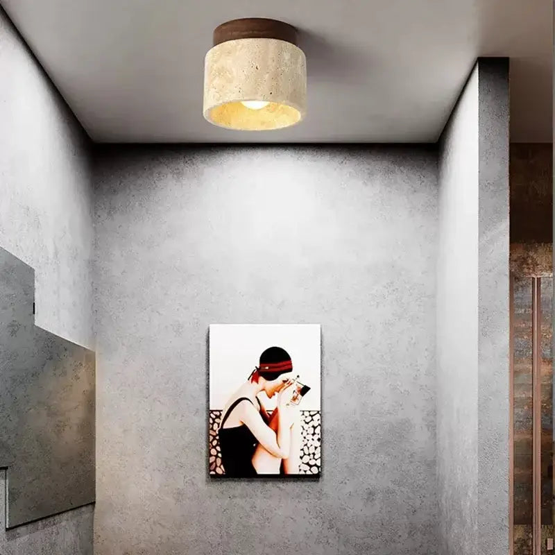 Yellow marble ceiling light beige fabric and wood for living room