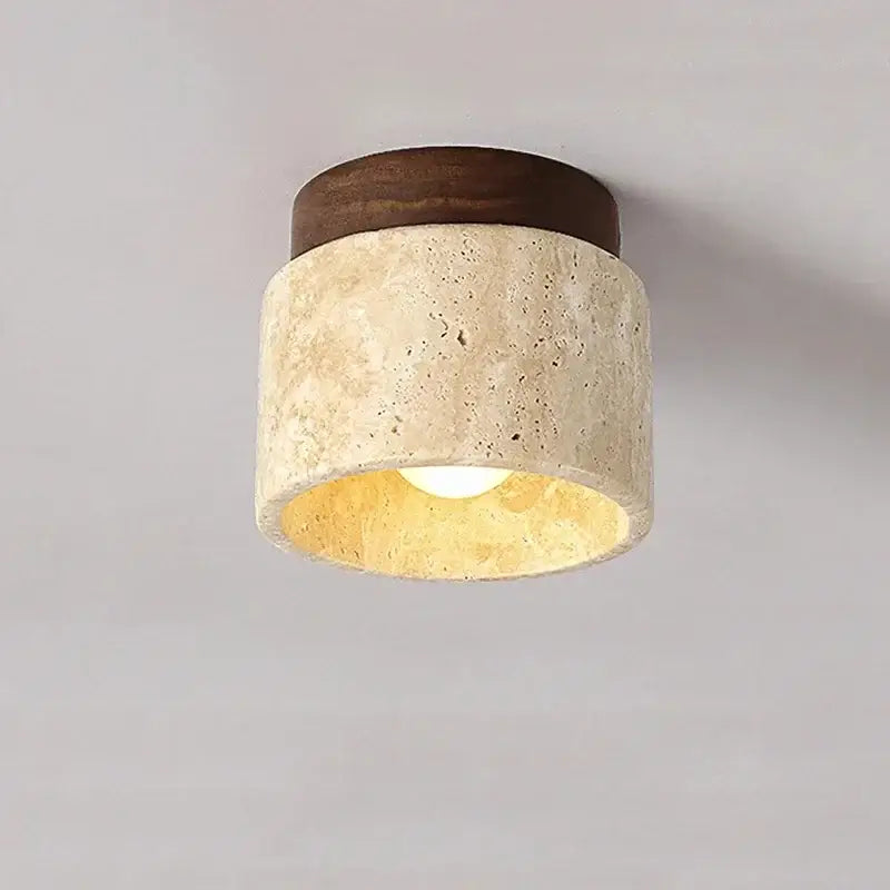 Yellow marble ceiling light beige fabric and wood for living room
