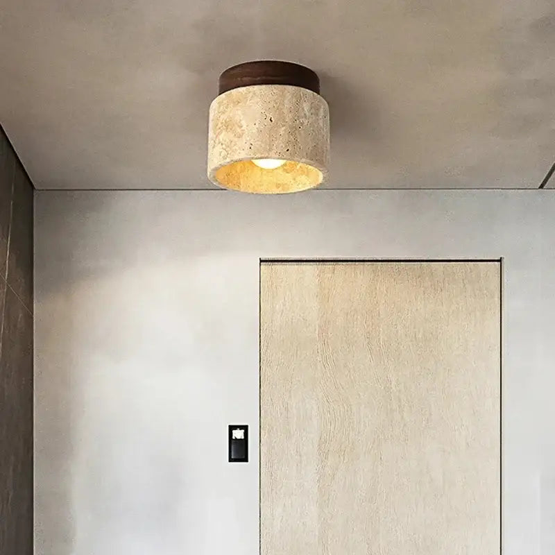 Yellow marble ceiling light beige fabric and wood for living room