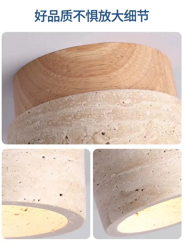 Yellow marble ceiling light beige fabric and wood for living room