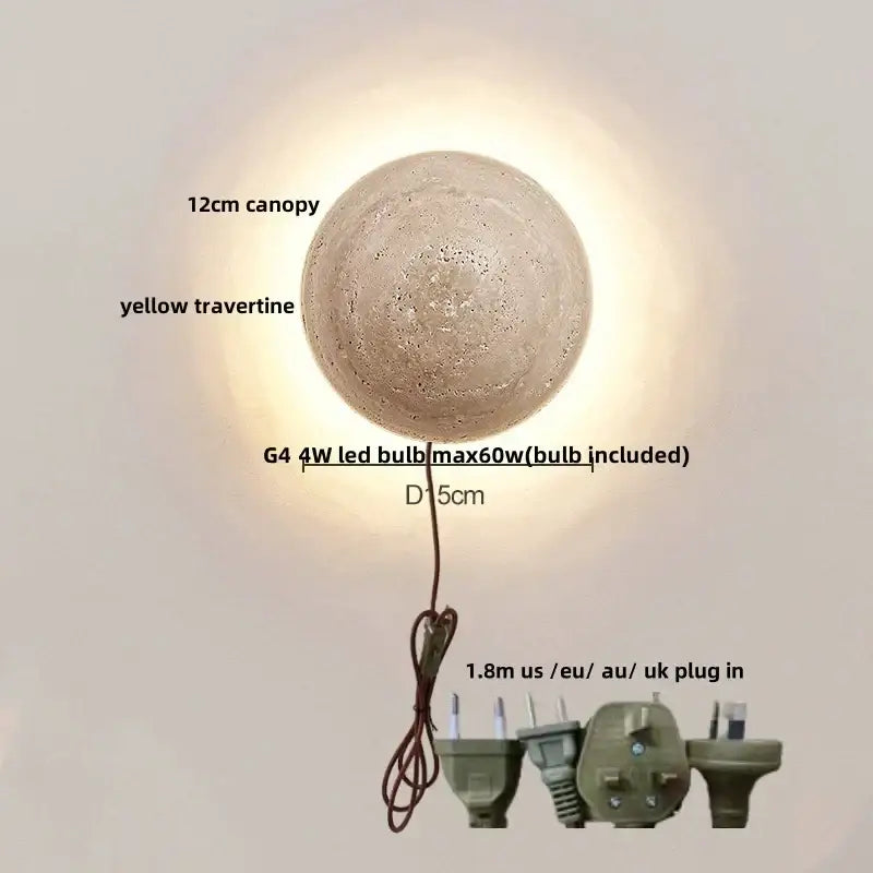 Modern yellow travertine wall sconce bedroom glass light
