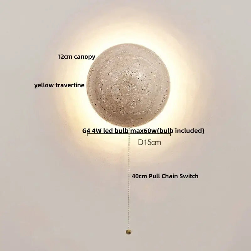 Modern yellow travertine wall sconce bedroom glass light