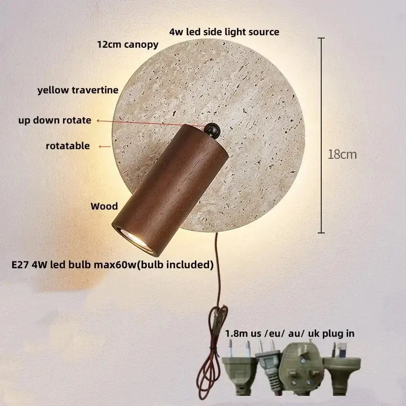 Modern yellow travertine wall sconce bedroom glass light