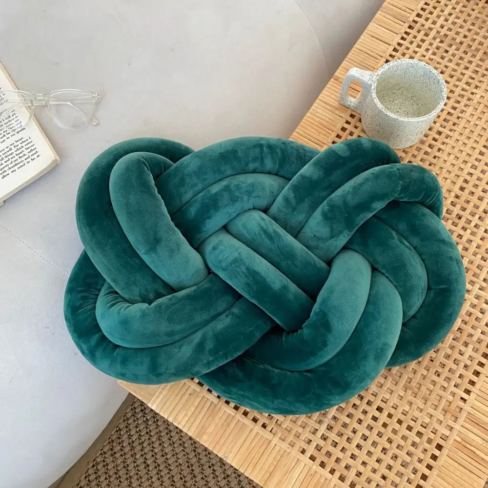Deep blue velvet handmade knot throw pillow living room decor
