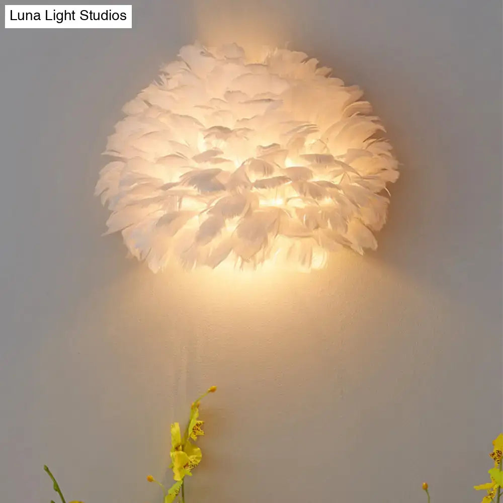Designer feather white & grey wall sconce bedroom wall lamp