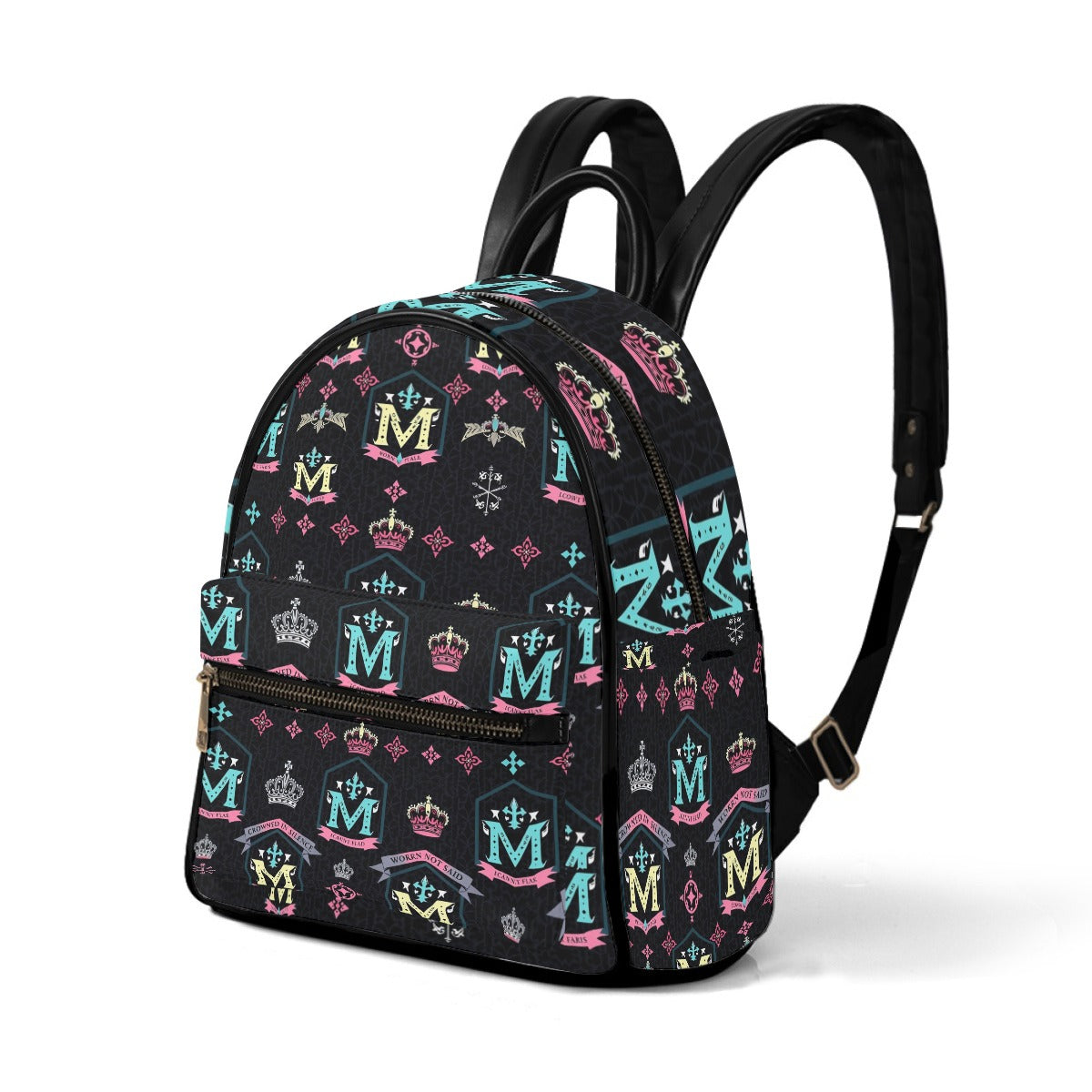 Munsieur Designer Mini Backpack with Crowns Pattern
