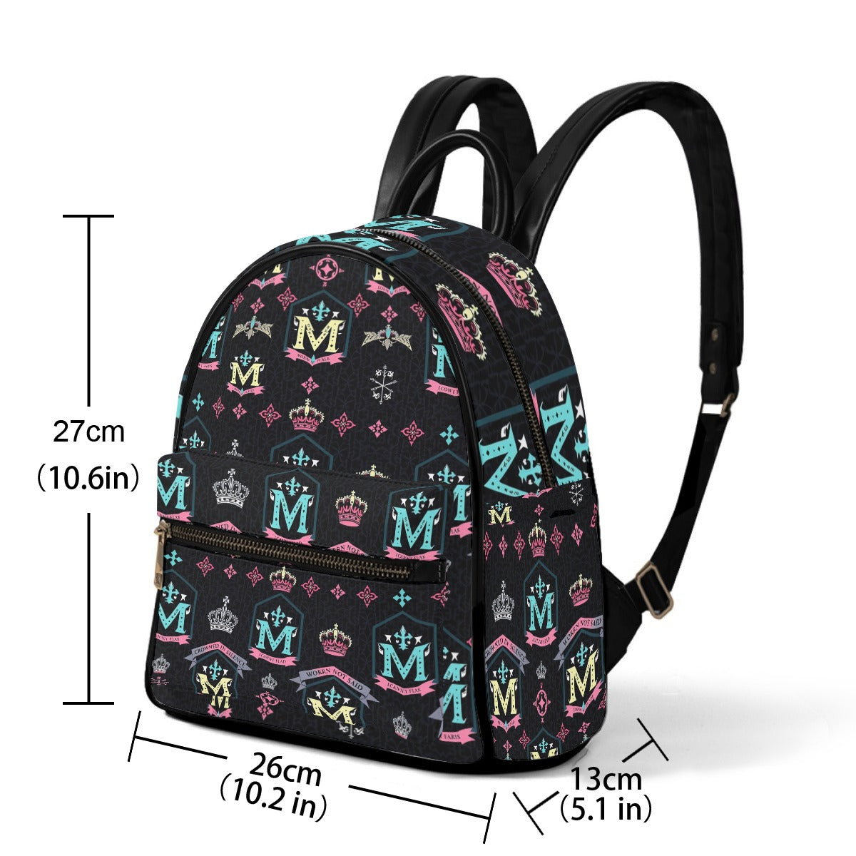 Munsieur Designer Mini Backpack with Crowns Pattern